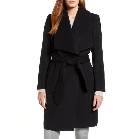 Cole Haan Jackets & Blazers - NWT Cole Haan Black Slick Wool Blend Wrap Coat
